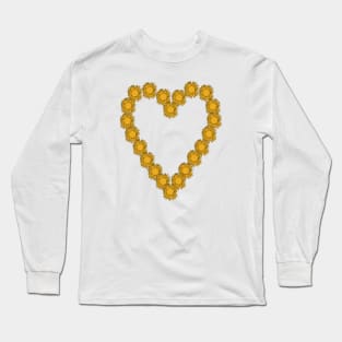 Floral Art Sunflower Line Drawing Valentines Day Heart Long Sleeve T-Shirt